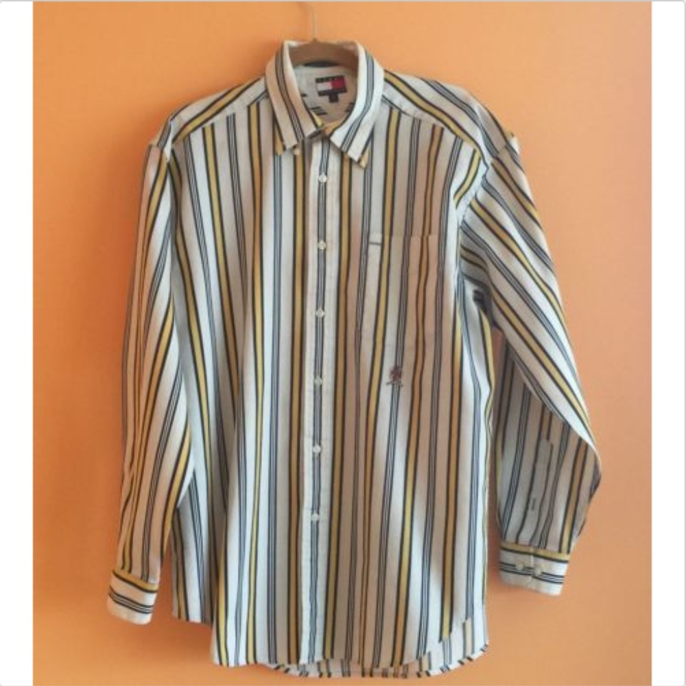 TOMMY HILFIGER White with Blue&Yellow Stripes SZ M